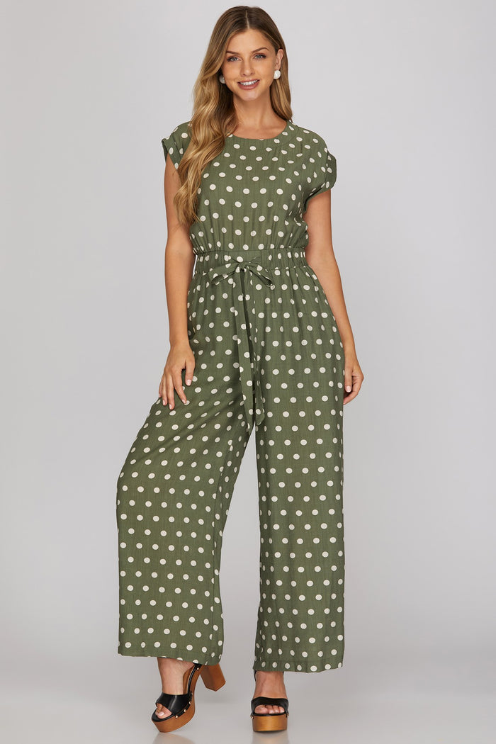 Olive Polka Dot Jumpsuit