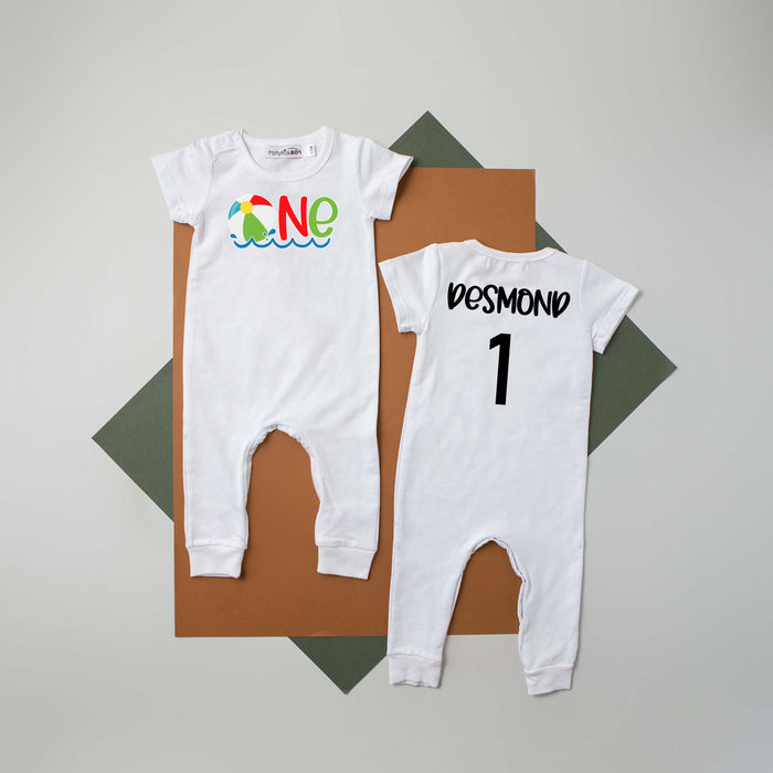 One Beach Ball Slim Fit Short Sleeve First Birthday Romper