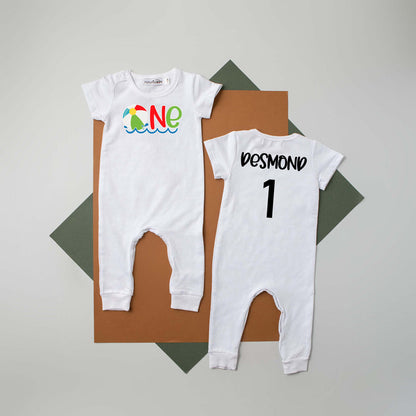 One Beach Ball Slim Fit Short Sleeve First Birthday Romper