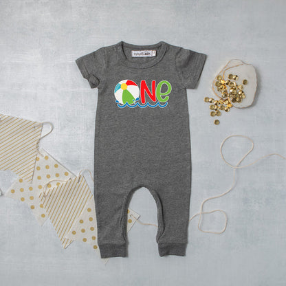 One Beach Ball Slim Fit Short Sleeve First Birthday Romper