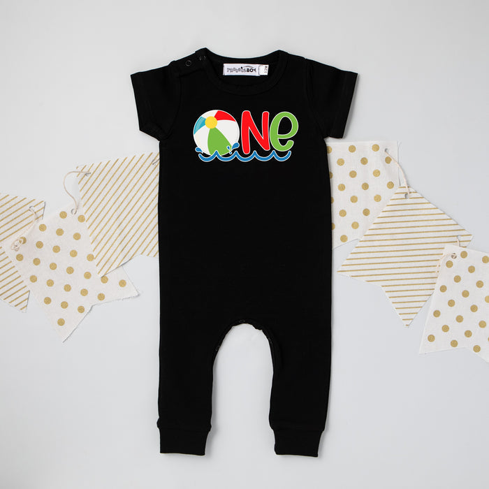 One Beach Ball Slim Fit Short Sleeve First Birthday Romper
