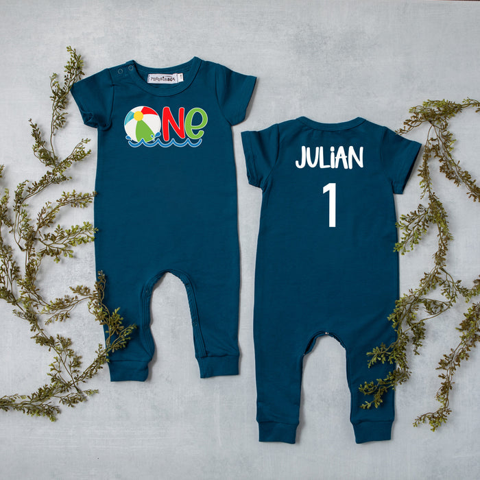 One Beach Ball Slim Fit Short Sleeve First Birthday Romper