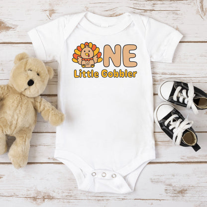 One Little Gobbler Fall-themed Personalized 1st Birthday T-shirt/Bodysuit