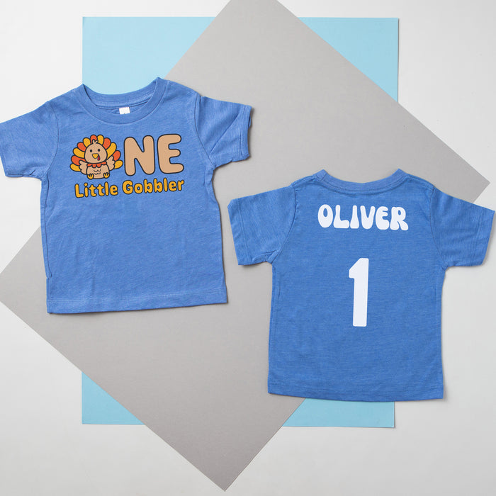 One Little Gobbler Fall-themed Personalized 1st Birthday T-shirt/Bodysuit