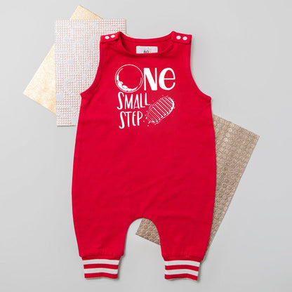 One Small Step Space Themed Striped Cuff Romper