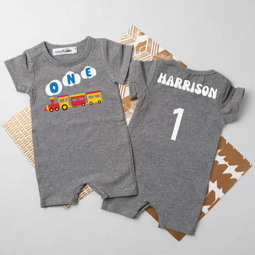 One Train Personalized Shorts Slim Fit Romper for 1st Birthday