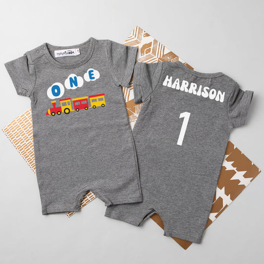One Train Personalized Shorts Slim Fit Romper for 1st Birthday
