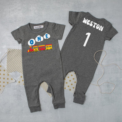 One Train Personalized Slim Fit 1st Birthday Romper