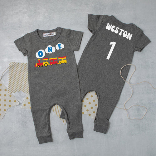 One Train Personalized Slim Fit 1st Birthday Romper