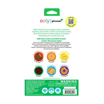 Back of packaging of OOLY x Girl Scouts Cookie Scented Gel Pens