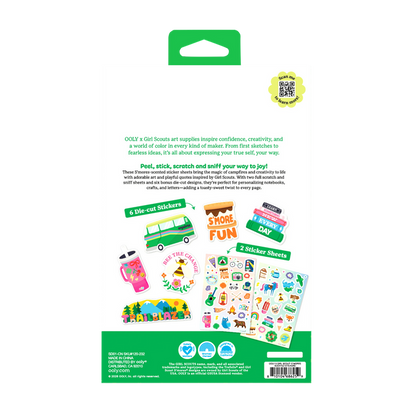 Back of packaging of OOLY x Girl Scouts S’more Scented Stickers