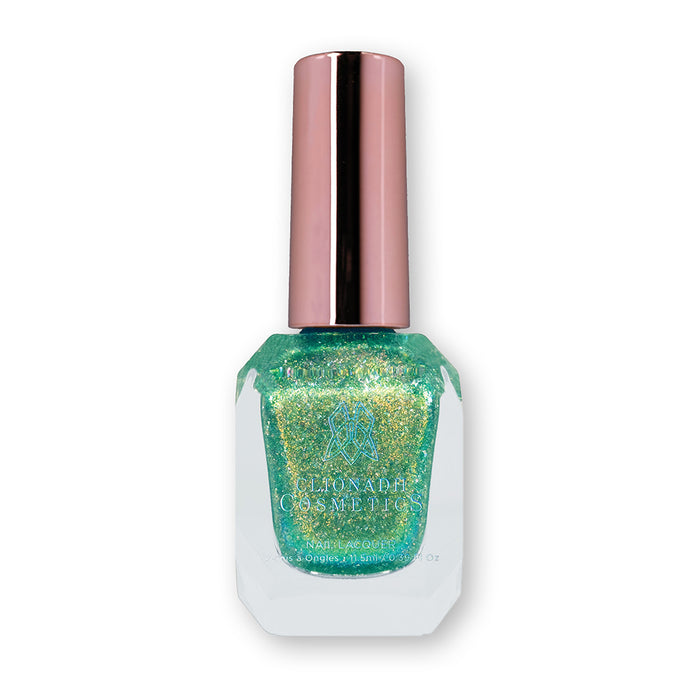 Bottle of nail polish containing Ophelia Nail Lacquer on a white background.