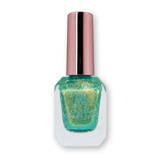 Bottle of nail polish containing Ophelia Nail Lacquer on a white background.