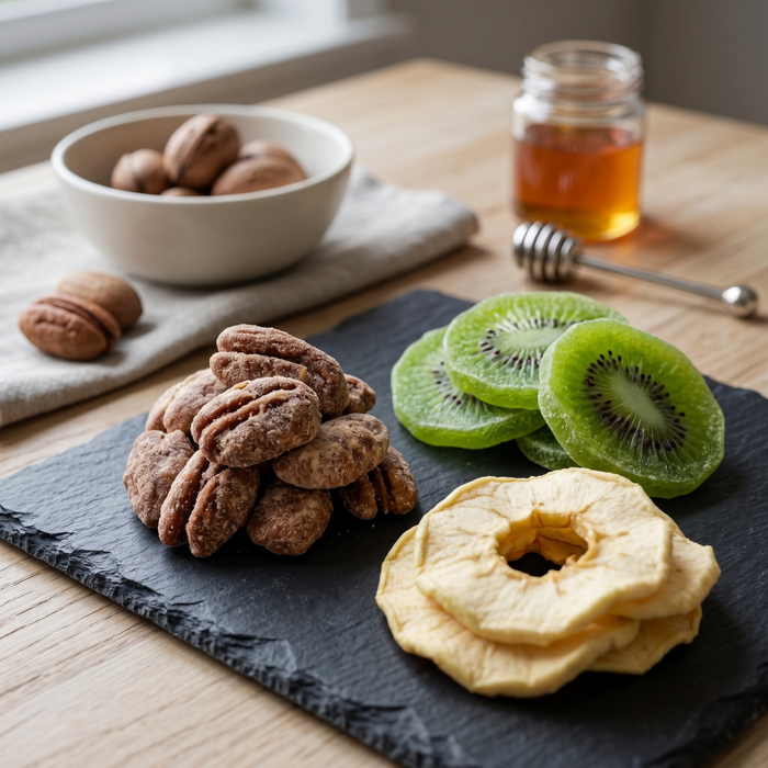 DM Snacks Apples Honey Bourbon Pecans Kiwi Slices