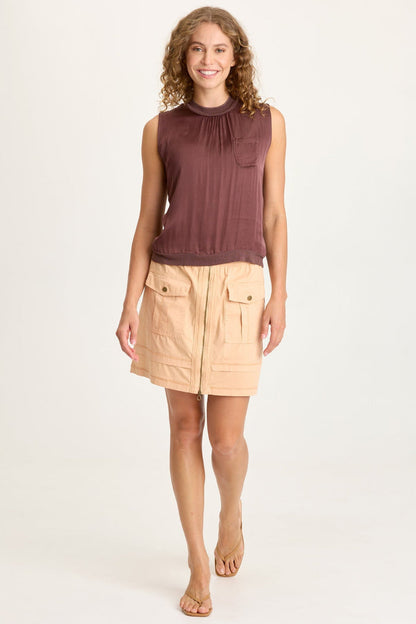 XCVI Orren Satin/Knit High Neck Tank
