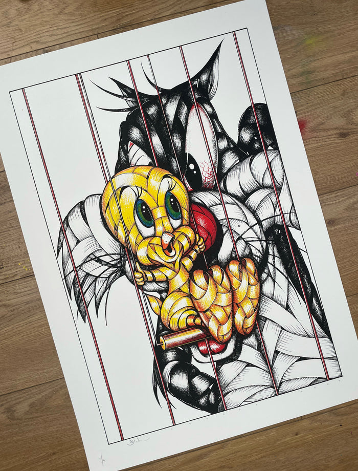 OTTO SCHADE - I Tawt I Taw A Puddy Tat (White Blue Eyes) - HAND FINISHED, ed 44