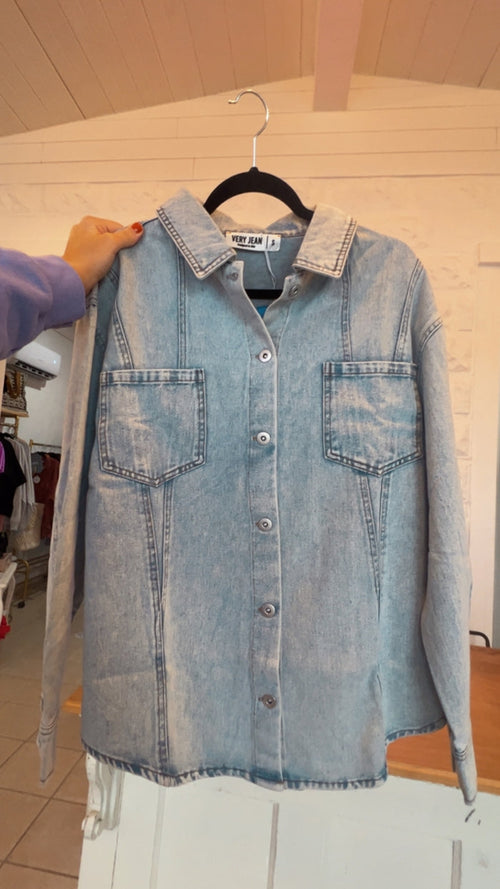 Oversized Washed Denim Shirt Top