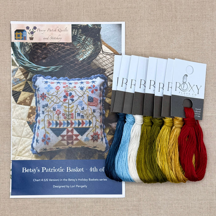 Pansy Patch Quilts and Stitchery - Betsy's Patriotic Basket: 4th of July - Cross Stitch Chart and/or Roxy Floss Co Threads