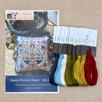 Pansy Patch Quilts and Stitchery - Betsy's Patriotic Basket: 4th of July - Cross Stitch Chart and/or Roxy Floss Co Threads