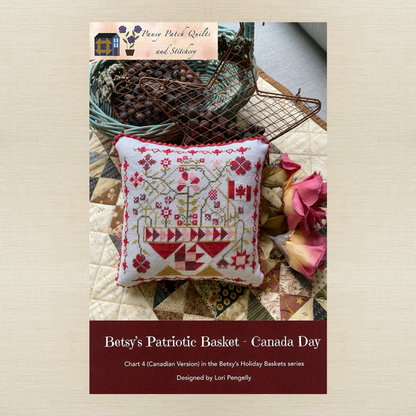 Pansy Patch Quilts and Stitchery - Betsy's Patriotic Basket: Canada Day - Cross Stitch Chart and/or Roxy Floss Co Threads