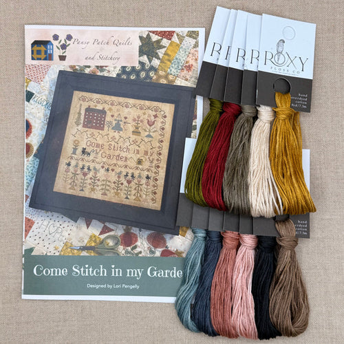 Pansy Patch Quilts and Stitchery - Come Stitch in My Garden - Cross Stitch Chart and/or Roxy Floss Co Threads