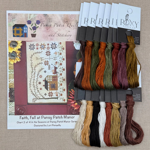 Pansy Patch Quilts and Stitchery - Faith: Fall at Pansy Patch Manor - Cross Stitch Chart and/or Roxy Floss Co Threads