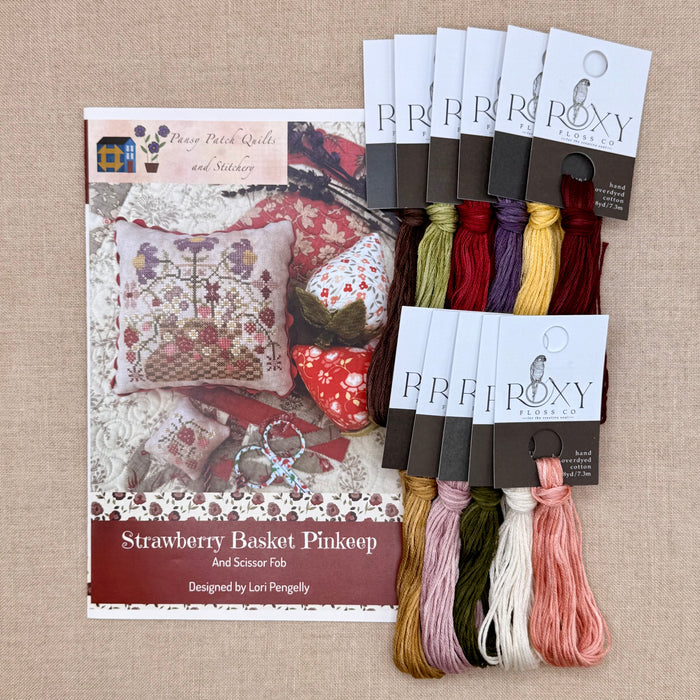 Pansy Patch Quilts and Stitchery - Strawberry Basket Pinkeep and Scissor Fob - Cross Stitch Chart and/or Roxy Floss Co Threads