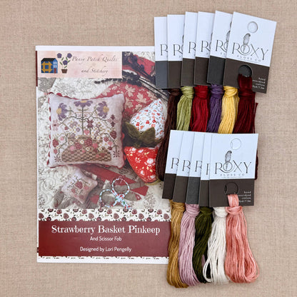 Pansy Patch Quilts and Stitchery - Strawberry Basket Pinkeep and Scissor Fob - Cross Stitch Chart and/or Roxy Floss Co Threads