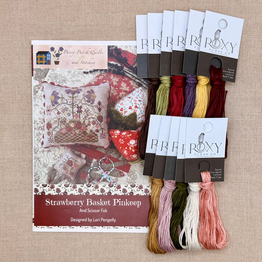 Pansy Patch Quilts and Stitchery - Strawberry Basket Pinkeep and Scissor Fob - Cross Stitch Chart and/or Roxy Floss Co Threads