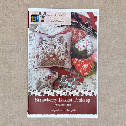 Pansy Patch Quilts and Stitchery - Strawberry Basket Pinkeep and Scissor Fob - Cross Stitch Chart and/or Roxy Floss Co Threads