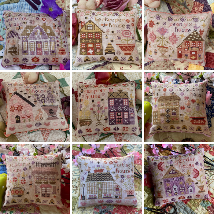 Pansy Patch Quilts and Stitchery - The Houses on Wisteria Lane - Cross Stitch Chart Set and/or Roxy Floss Co Threads