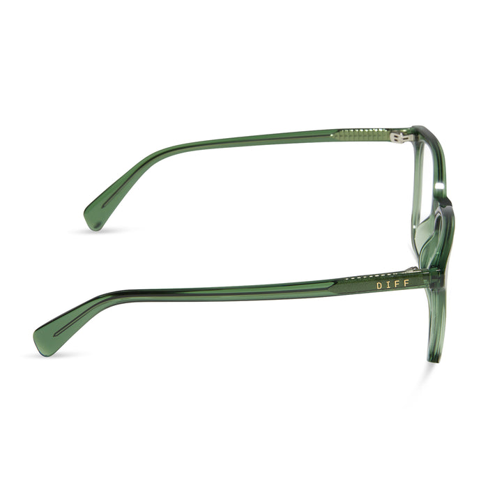 diff eyewear featuring the parker square prescription glasses with a sage green crystal frame side view