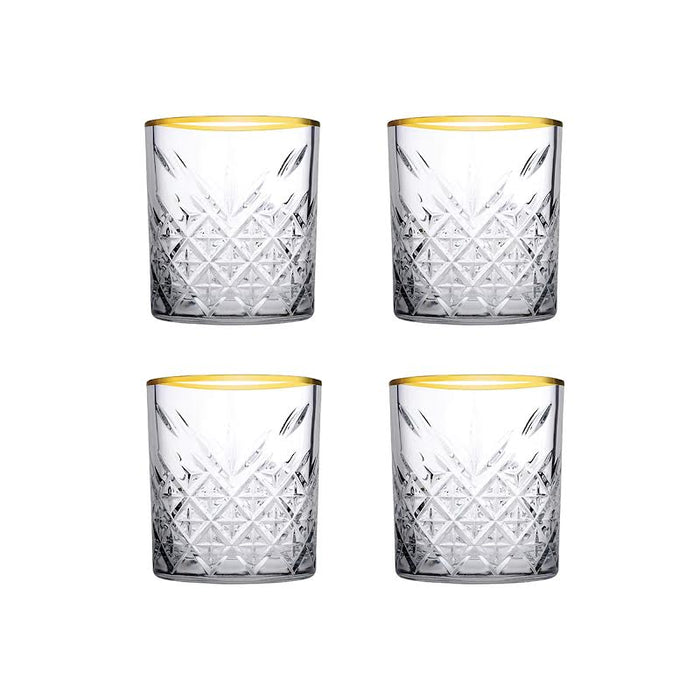 Pasabahce 4 Piece Timeless Whisky Glass Set - Clear with Gold Rim