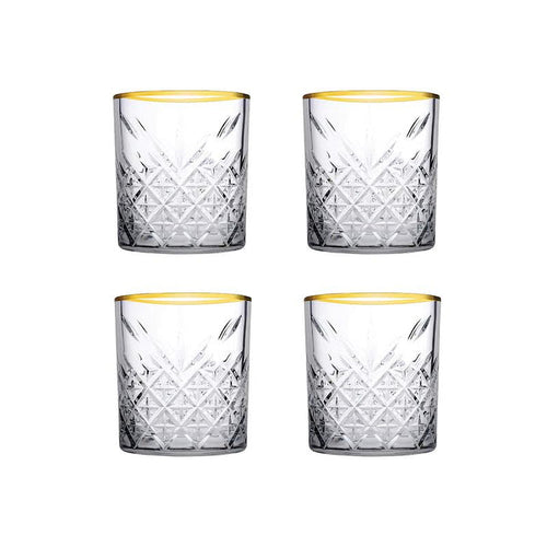 Pasabahce 4 Piece Timeless Whisky Glass Set - Clear with Gold Rim