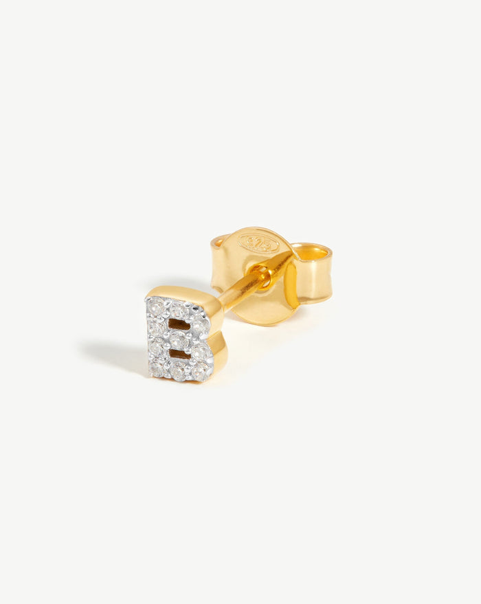 Pave Initial Single Stud Earring - Initial B | 18ct Gold Plated Vermeil/Cubic Zirconia Earrings Missoma