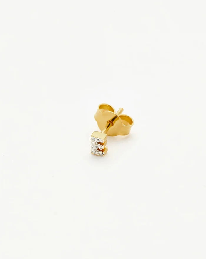 Pave Initial Single Stud Earring - Initial E | 18k Gold Vermeil/Cubic Zirconia Earrings Missoma
