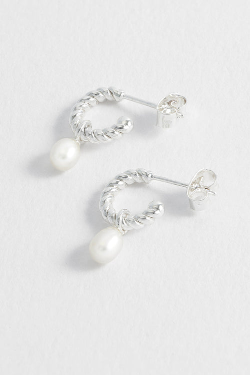 Pearl Drop And Twist Hoop Earrings
