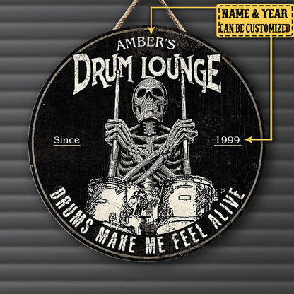 Personalized Drum Lounge Wood Round Sign