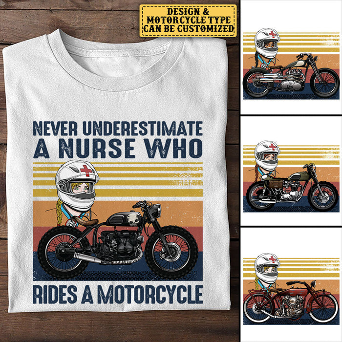 Personalized Never Underestimate A Nurse Who Rides A Motorcycle Shirt