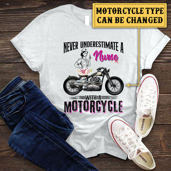 Personalized Never Underestimate A Nurse With A Motorcycle Shirt