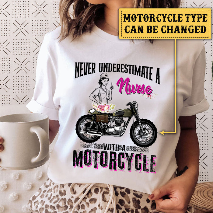 Personalized Never Underestimate A Nurse With A Motorcycle Shirt