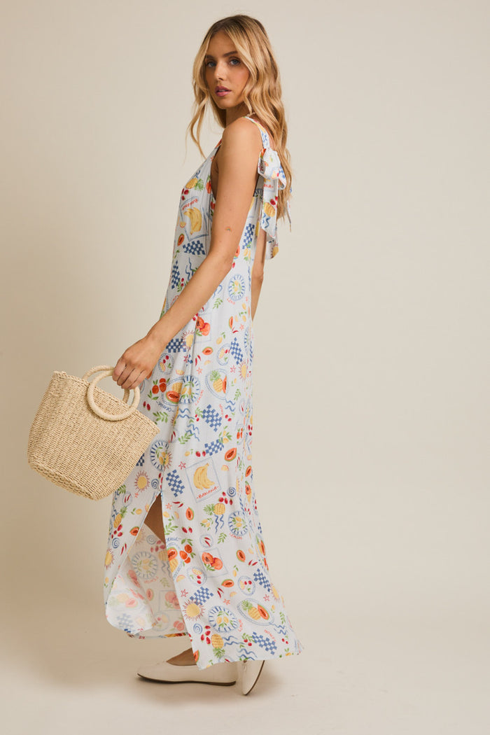 Picnic in the Sun Tie Shoulder Printed Maxi Dress - Curvy Available