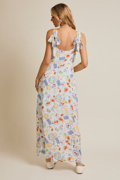 Picnic in the Sun Tie Shoulder Printed Maxi Dress - Curvy Available