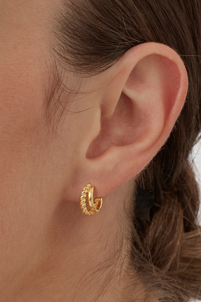 Plain And Twist Double Hoop Earrings