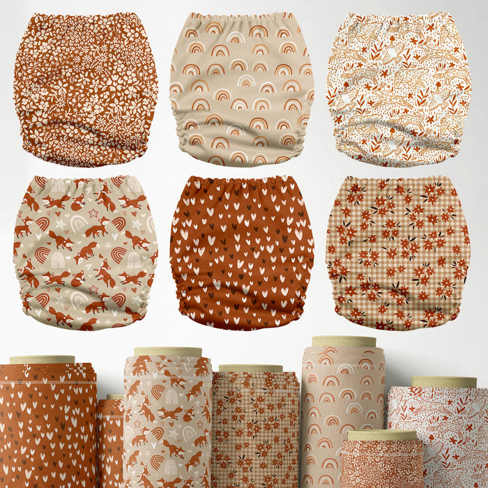 POCKET DIAPER 3.0 WITH INSERTS - 6 PACK(Cinnamon Blooms)