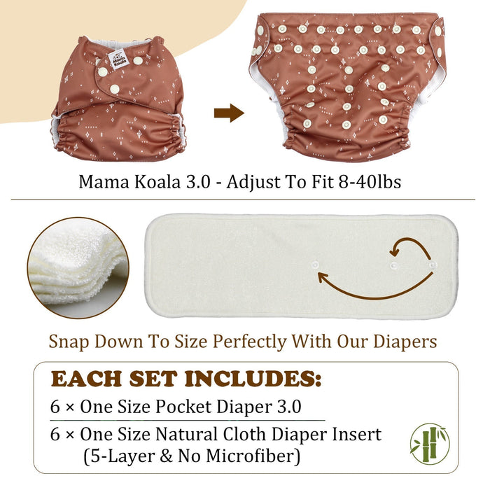 POCKET DIAPER 3.0 WITH INSERTS - 6 PACK(Critter Pals)