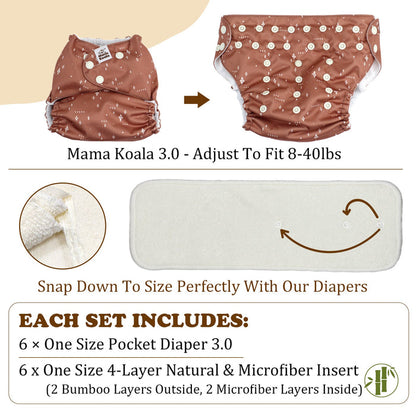 POCKET DIAPER 3.0 WITH INSERTS - 6 PACK(Space Sparkle)