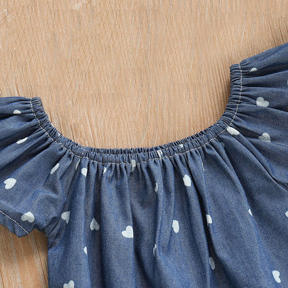 POLKA HEART Blue Romper with Headband