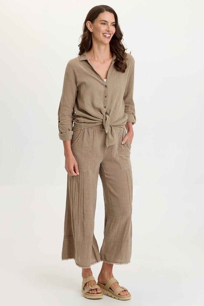 Wearables Porter Gauze Curved Hem Button-Up Top