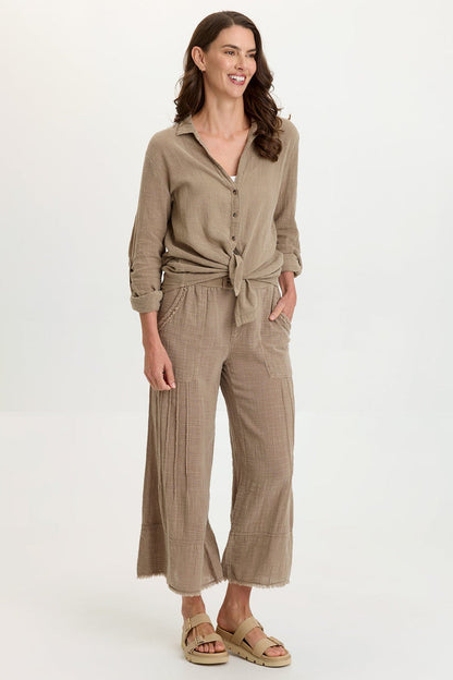 Wearables Porter Gauze Curved Hem Button-Up Top